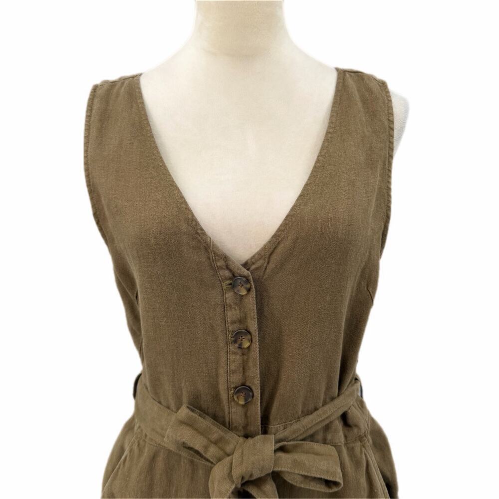 Faherty Alina 100% Linen Sleeveless Waist Tie V-Neck Pockets Button Jumpsuit - Picture 7 of 13